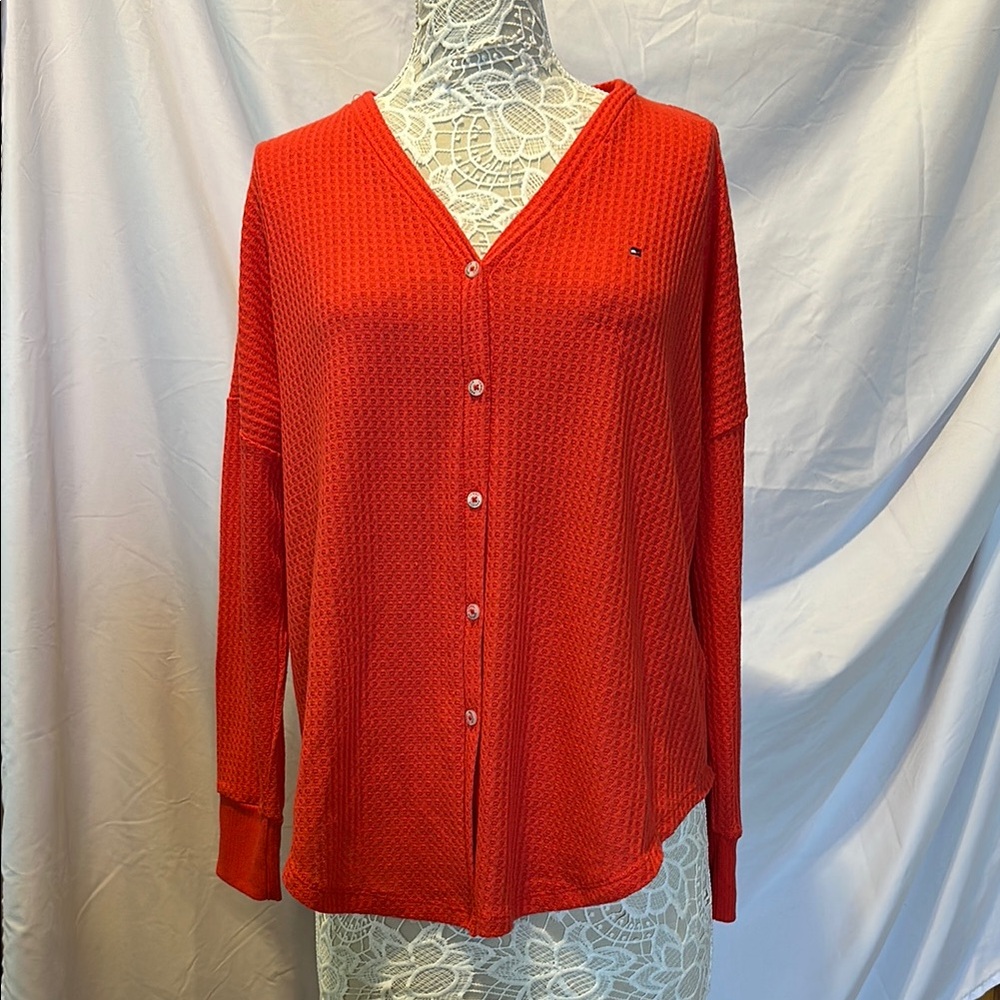 Tommy Hilfiger Red Button Up Sweater
